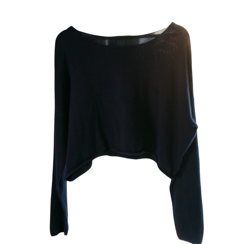 Brandy Melville Navy Cropped Lightweight Knit Sweater One Size NWOT